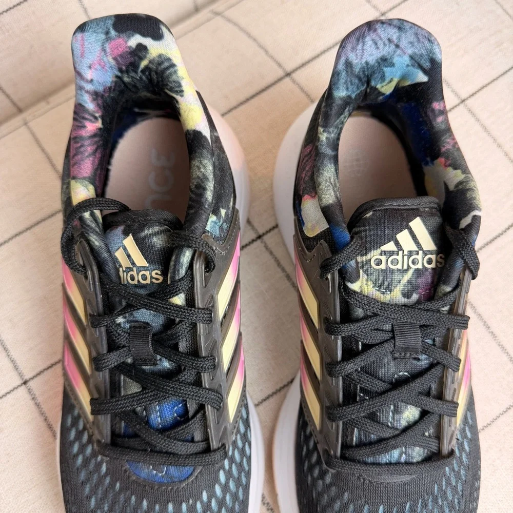 Adidas EQ21 Floral Women's Black & Pink Running Shoes 6.5 - Picture 3 of 9